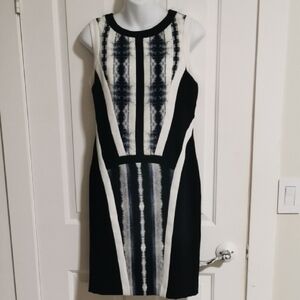 Ivanka Trump Black and White And Blue Patterned Midi Dress